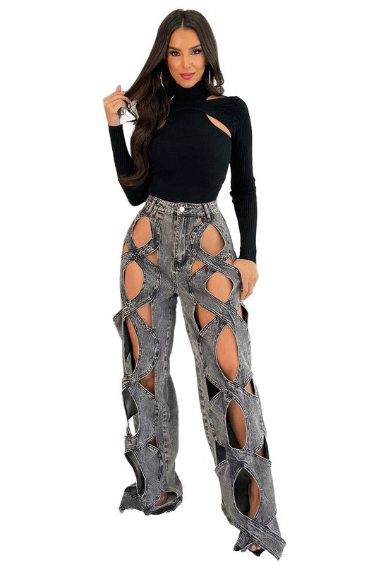 Sexy Cutout Fashion Denim Pants