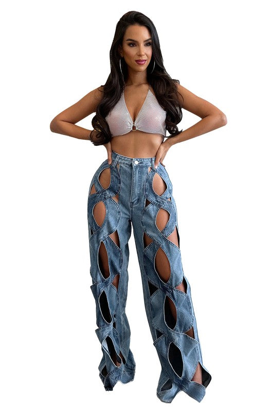 Sexy Cutout Fashion Denim Pants