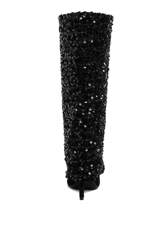 Sequin Fold-Over Calf Boots