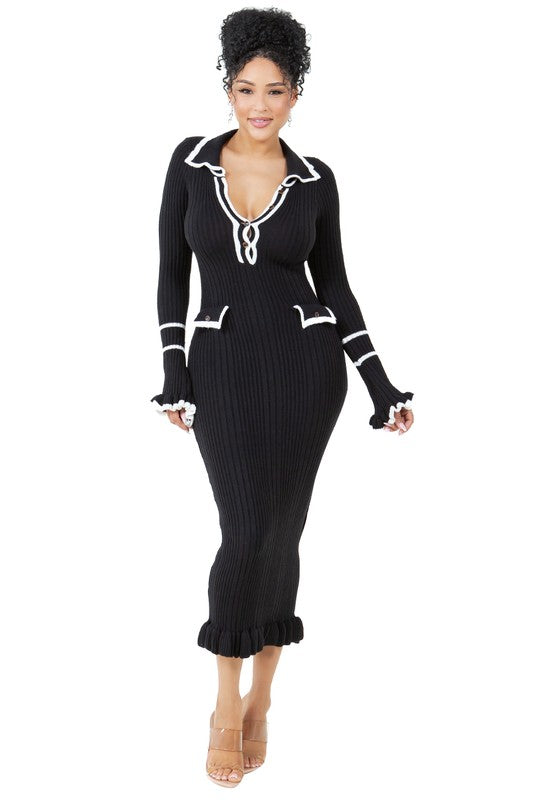 Sexy Long Sleeve Knit Maxi Dress