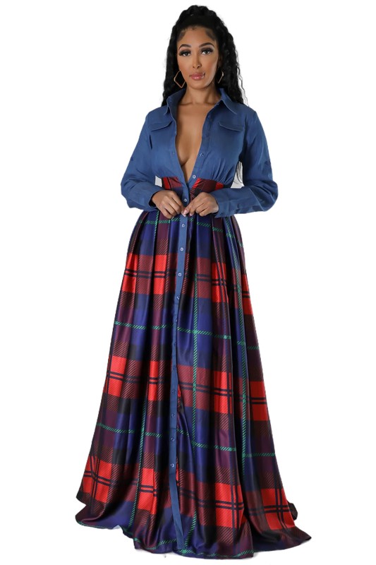 Long Sleeve Spread Collar Maxi Dress