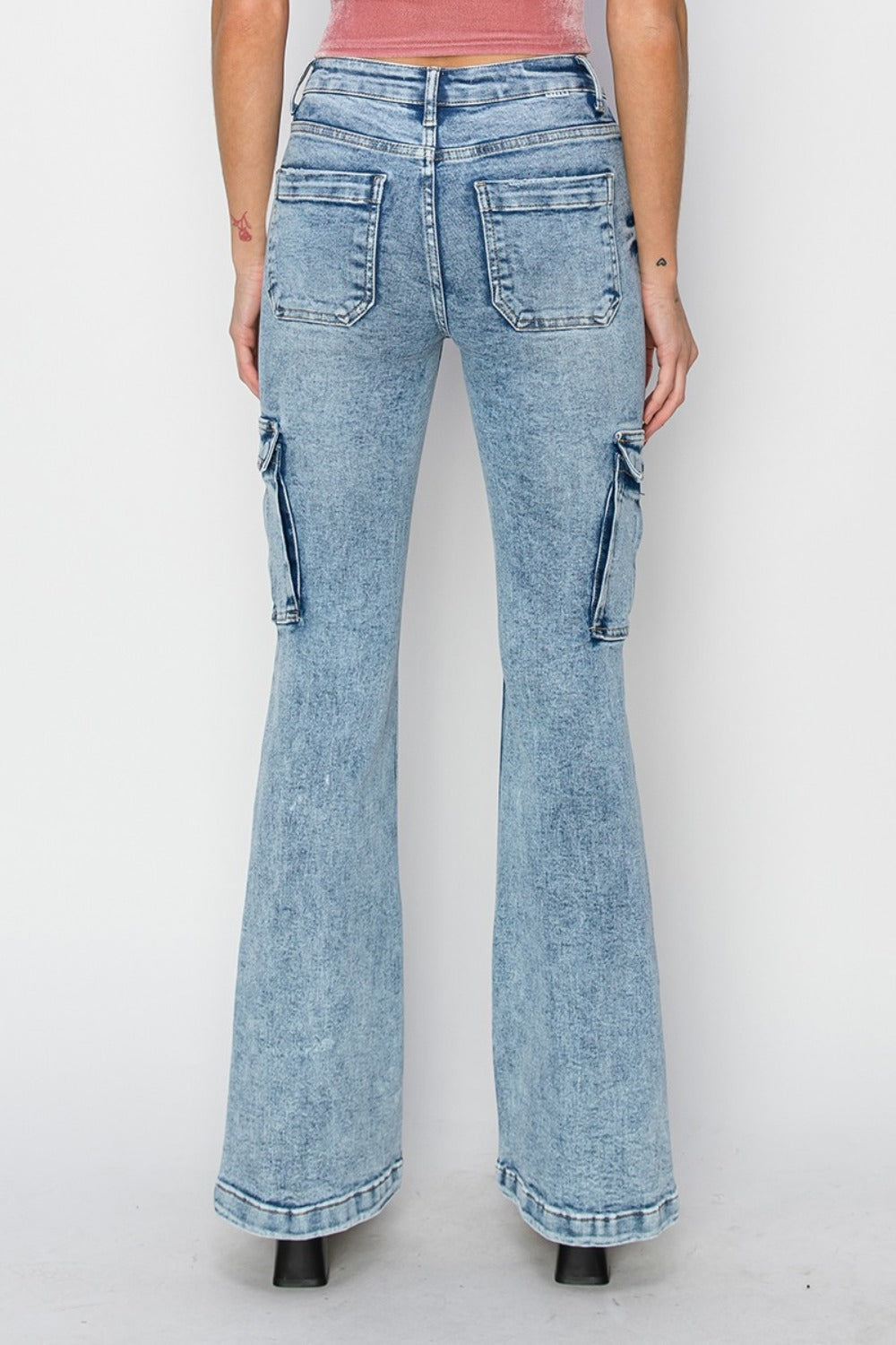 Full Size High Rise Cargo Flare Jeans