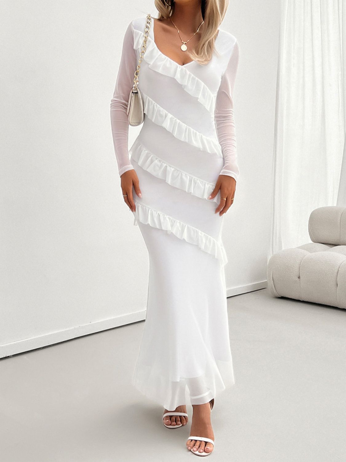 Ruffled Surplice Long Sleeve Maxi Dress