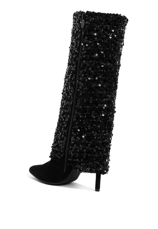 Sequin Fold-Over Calf Boots