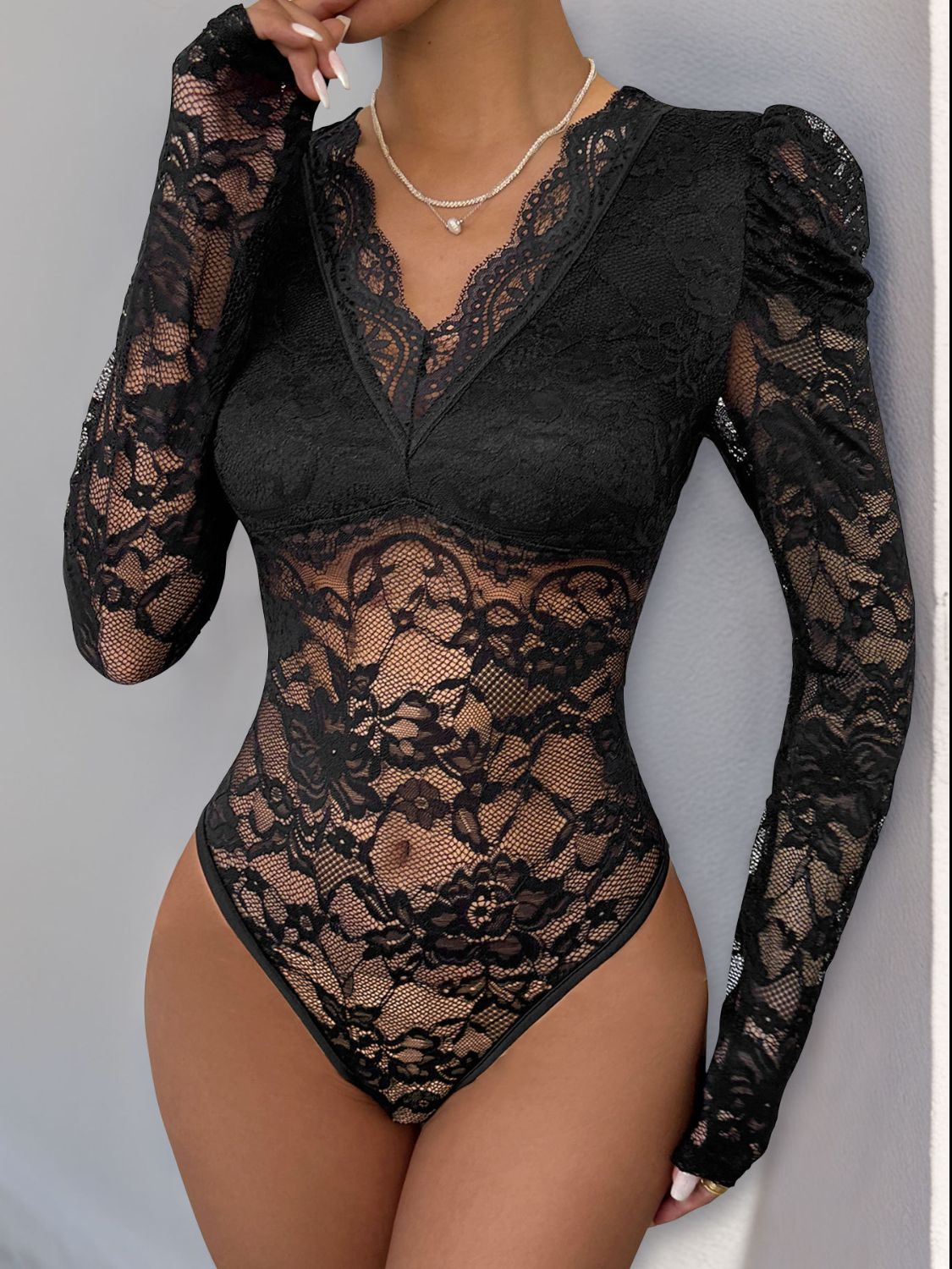 Lace V-Neck Long Sleeve Bodysuit