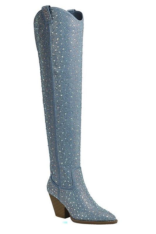 Over Knee Rhinestone Western Boots