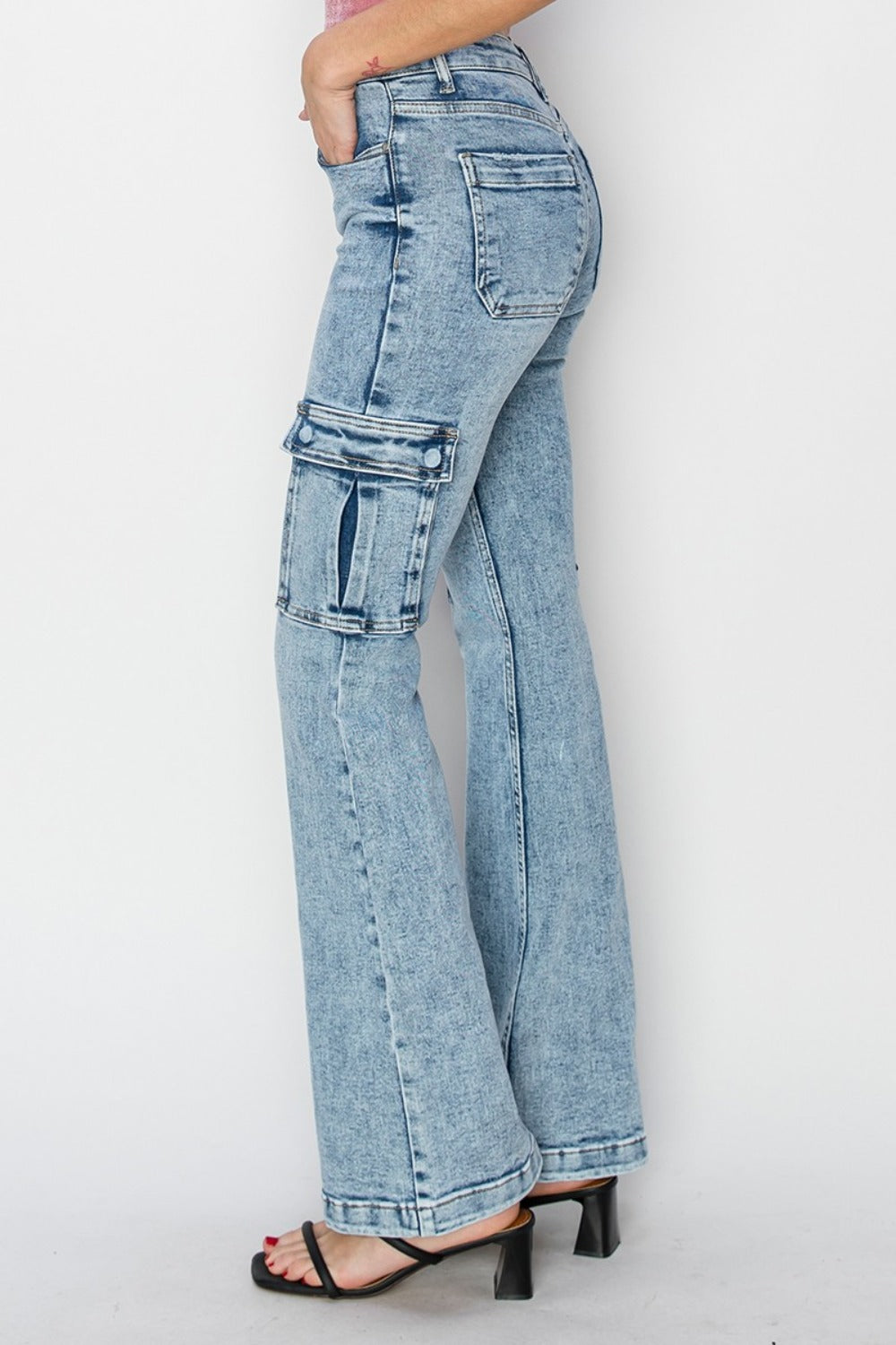 Full Size High Rise Cargo Flare Jeans