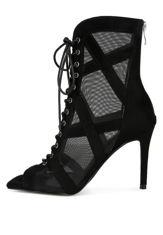 Mesh Lace-Up Ankle Boots