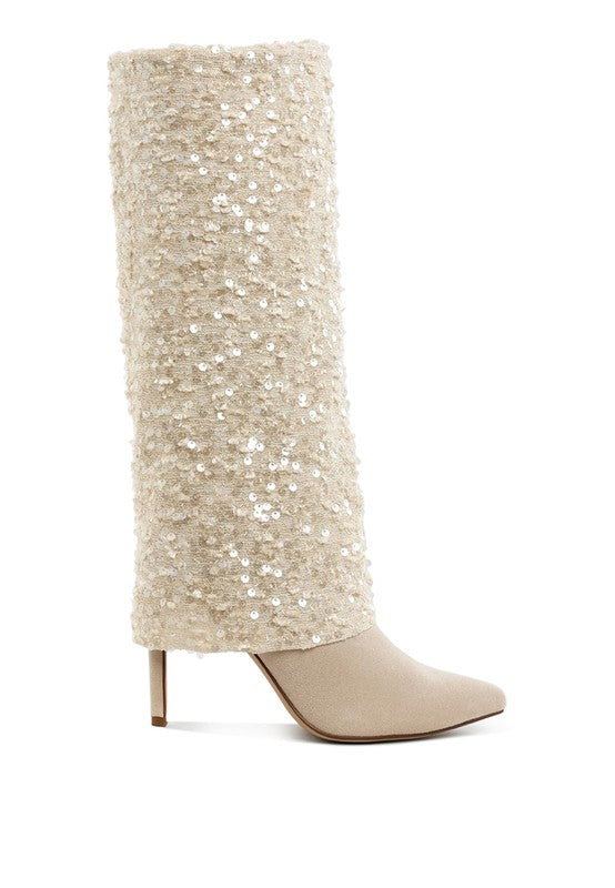 Sequin Fold-Over Calf Boots