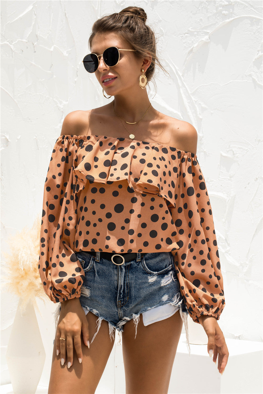 Polka Dot Off-Shoulder Layered Blouse