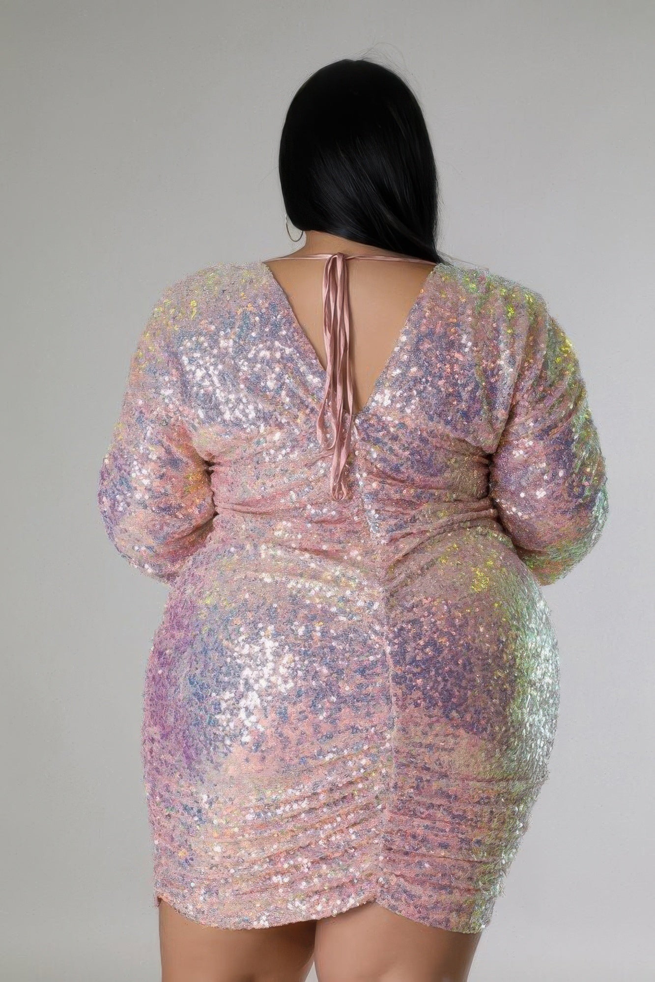 Plus Size Ruched Sleeves Sequin Dress