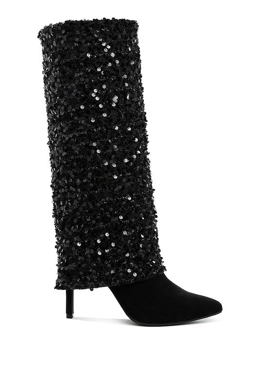 Sequin Fold-Over Calf Boots