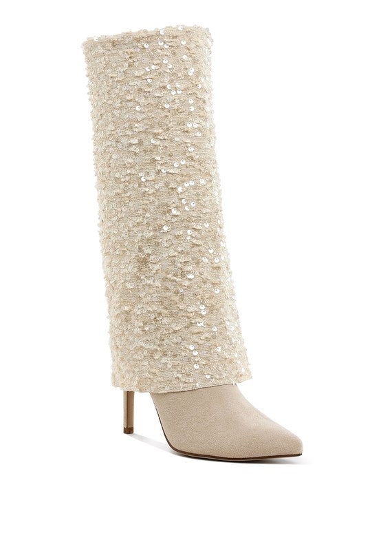 Sequin Fold-Over Calf Boots