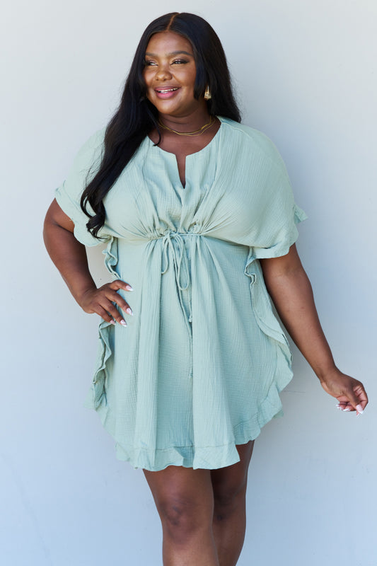 Full Size Ruffle Hem Drawstring Dress