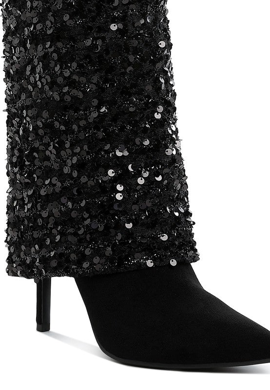 Sequin Fold-Over Calf Boots