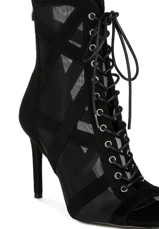 Mesh Lace-Up Ankle Boots