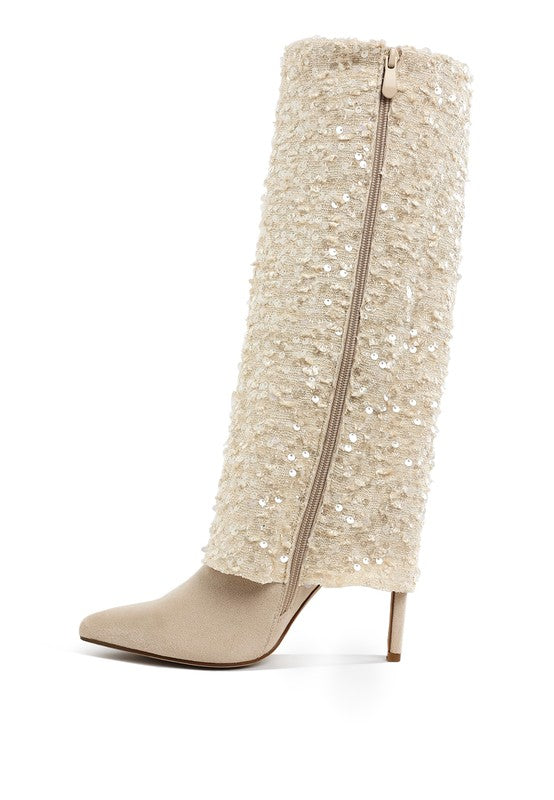 Sequin Fold-Over Calf Boots